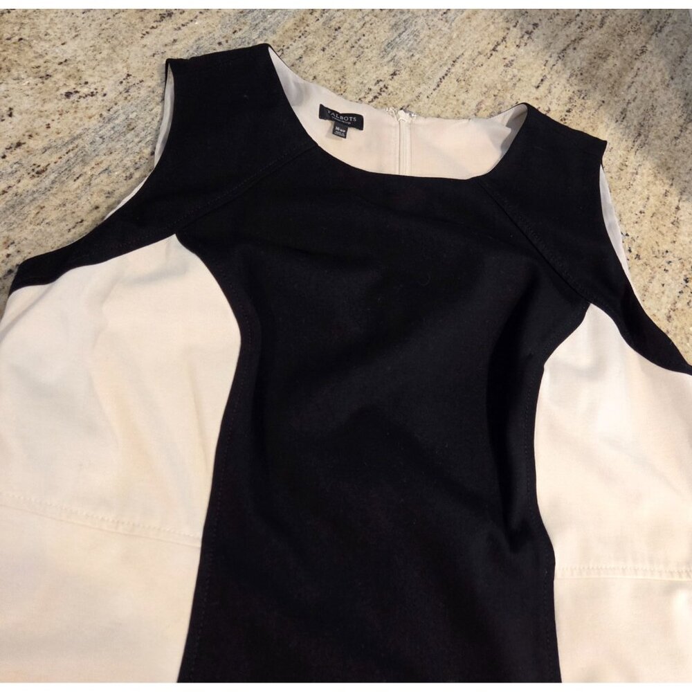 Talbots Size 16WP Black Cream Sheath Sleeveless Dress Petite Knee Length - Picture 9 of 15